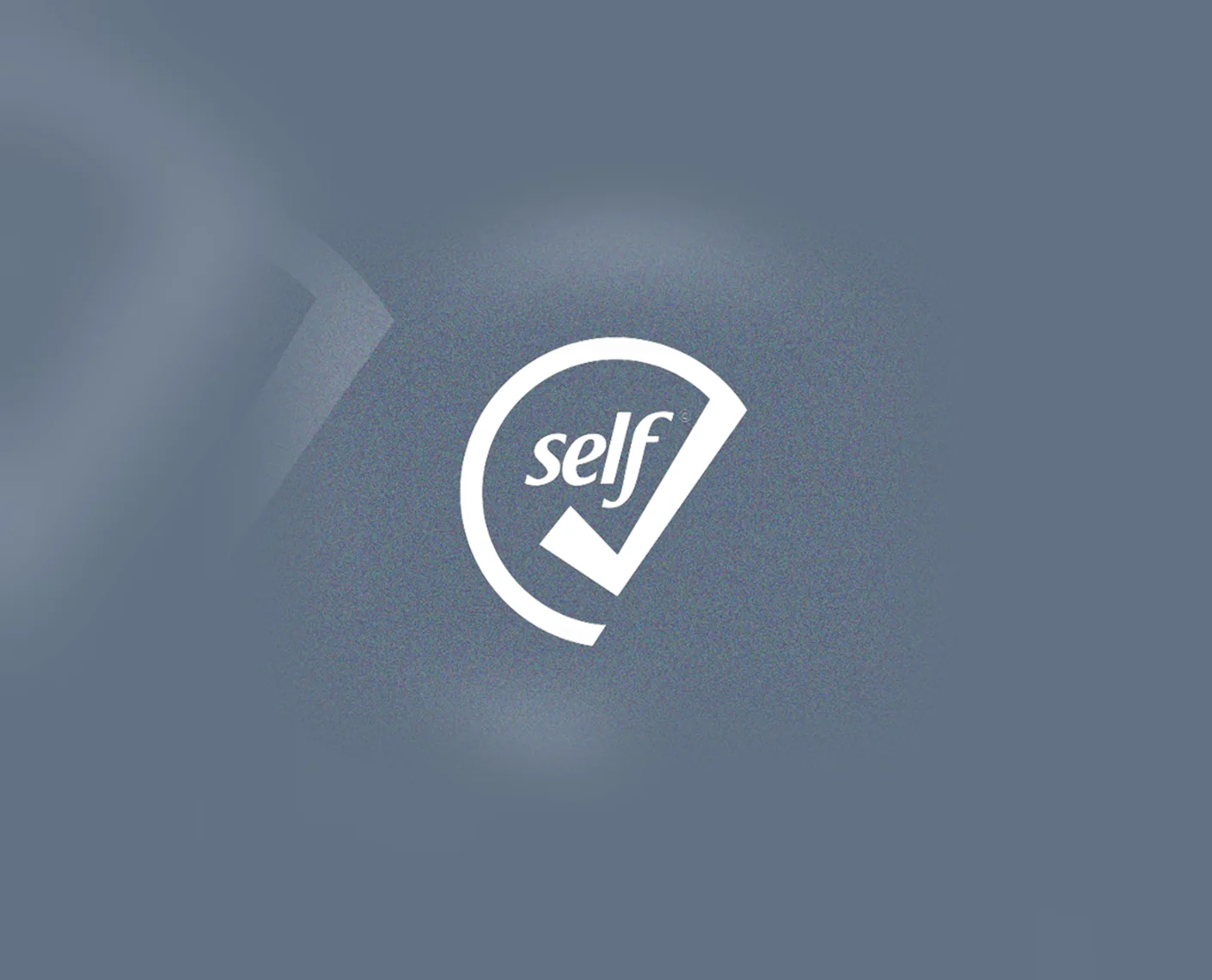 SelfCheck logo in white on a slate blue textured background
